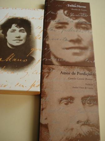 Estoxo carton ilustrado con 2 libros: Follas novas, Rosala de Castro (En galego) (Prefacio de X. Alonso Montero) / Amor de Perdio, de Camilo Castelo Branco (En portugus) (Prefcio de Anbal Pinto de Castro)