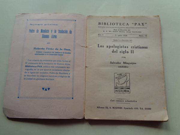 Los apologistas del siglo II. Biblioteca PAX. Revista popular de cultura religiosa e hispnica. N 19, 1 de julio de 1936
