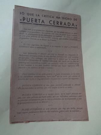 Folleto doble pelcula PUERTA CERRADA, con Libertad Lamarque