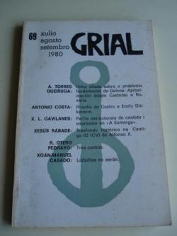 Ver os detalles de:  GRIAL. Revista Galega de Cultura. Nmero 69. Xullo, agosto, setembro 1980 (Otero Pedrayo: Tres contos. As sete portas da sociedade - O barco - O amante da nboa)