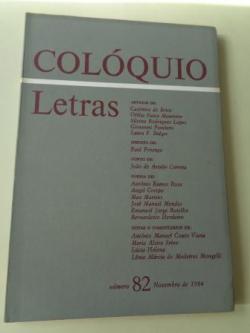Ver os detalles de:  COLQUIO LETRAS. Revista bimestral. Nmero 82. NOVEMBRO, 1984
