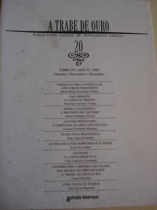 A TRABE DE OURO. PUBLICACIN GALEGA DE PENSAMENTO CRTICO. Nmero 20, Outubro-Novembro-Decembro, 1994 - Ver os detalles do produto